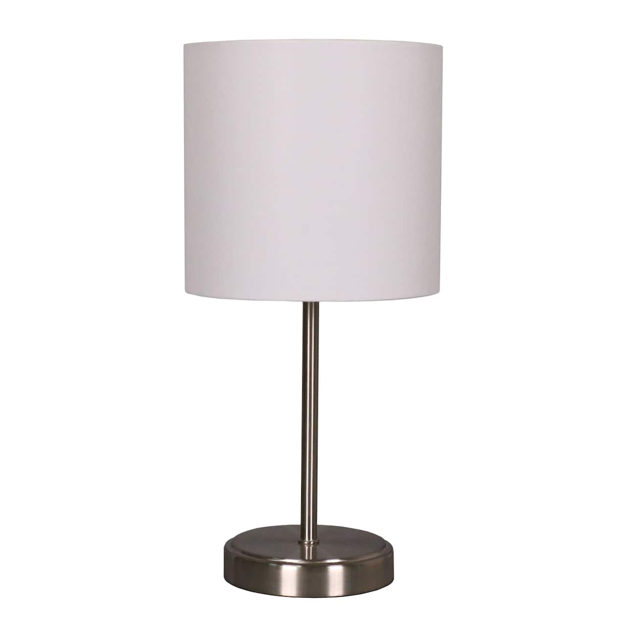15" Silver Metal Table Lamp with White Fabric Shade by Ashland®